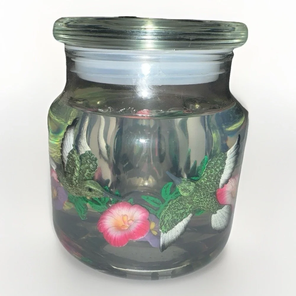 Hummingbird and Floral Double Walled Gel Candle Jar with Lid Botanical Decor